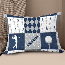 Load image into Gallery viewer, Navy Grey Argyle Pattern Custom Golf Pillow Personalized Golfing Gifts LDT1087