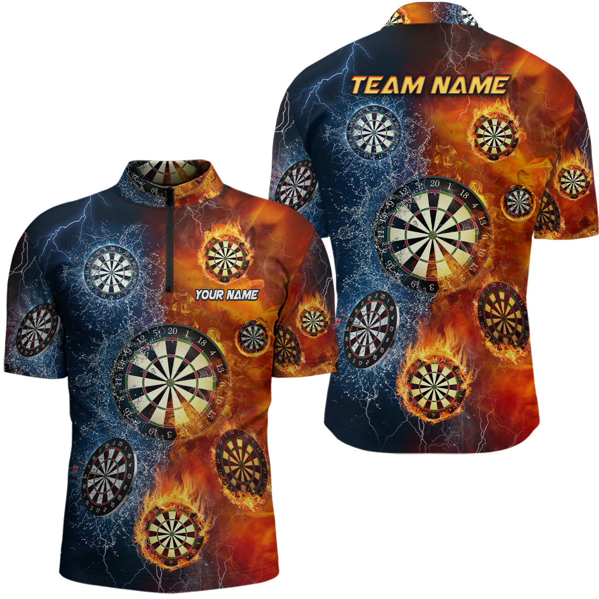 Fire And Water Darts Quarter-Zip Shirt Personalized Darts Shirt For Men Dart Team Jersey LDT0635