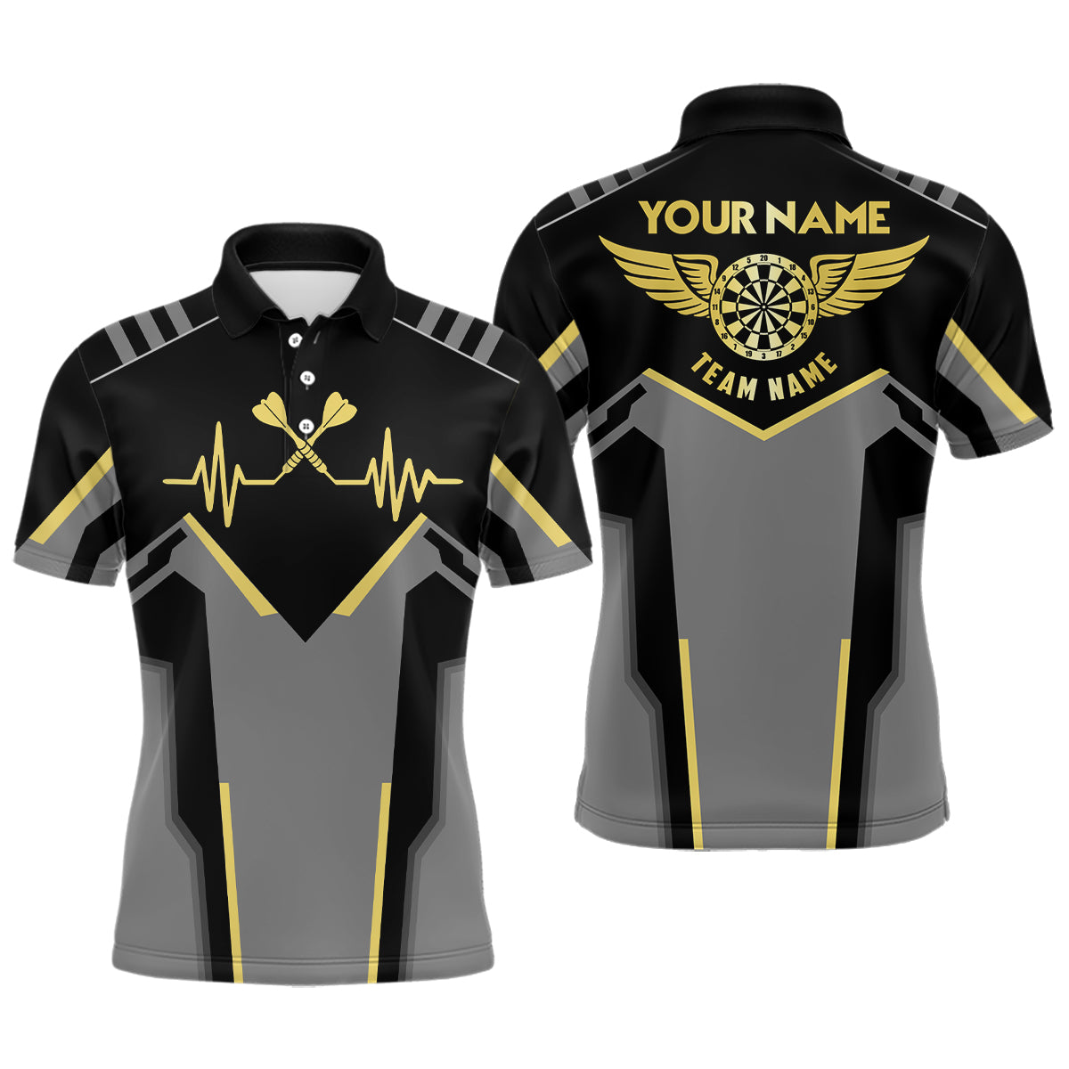 Mens Heart Pulse Line Darts Polo Shirt Custom Yellow Heartbeat Dart Jersey For Men LDT0332