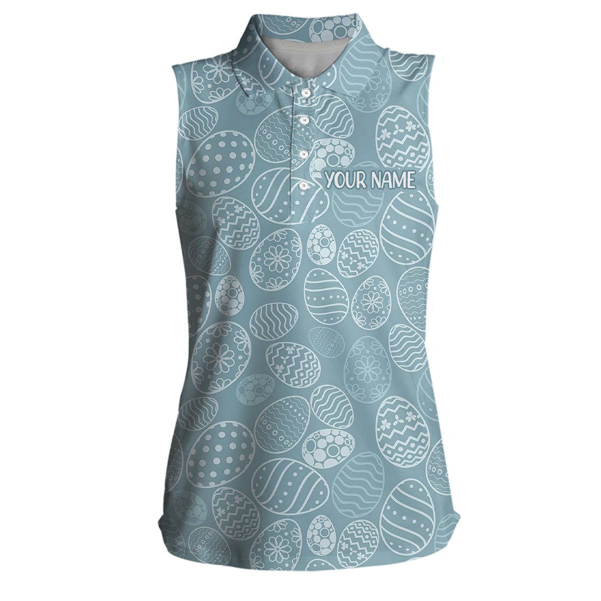 Blue Funny Easter Eggs Womens Sleeveless Polo Shirt Custom Easter Day Golf Tops For Women Golf Gifts LDT1336