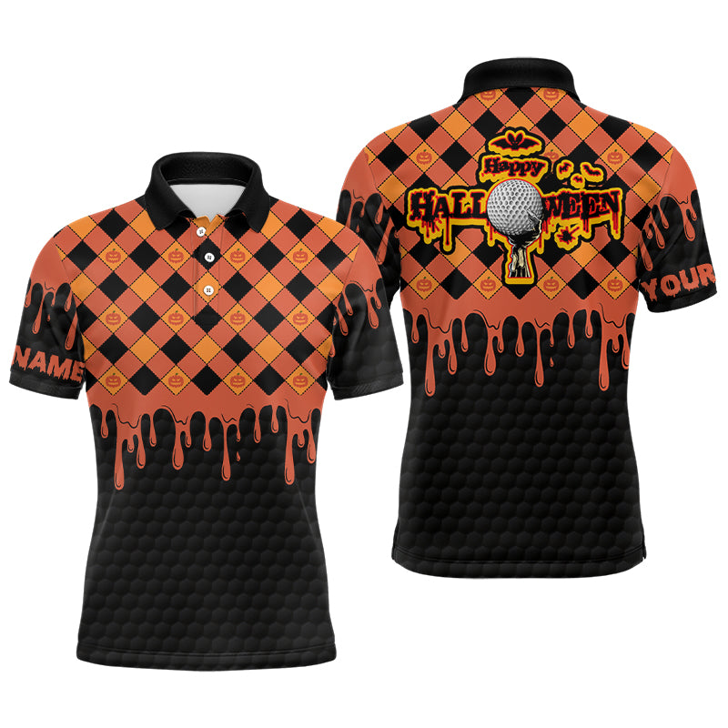 Happy Halloween Orange Pumpkin Mens Golf Polo Shirts Custom Skull Golf Shirts For Men Golf Gifts LDT0442