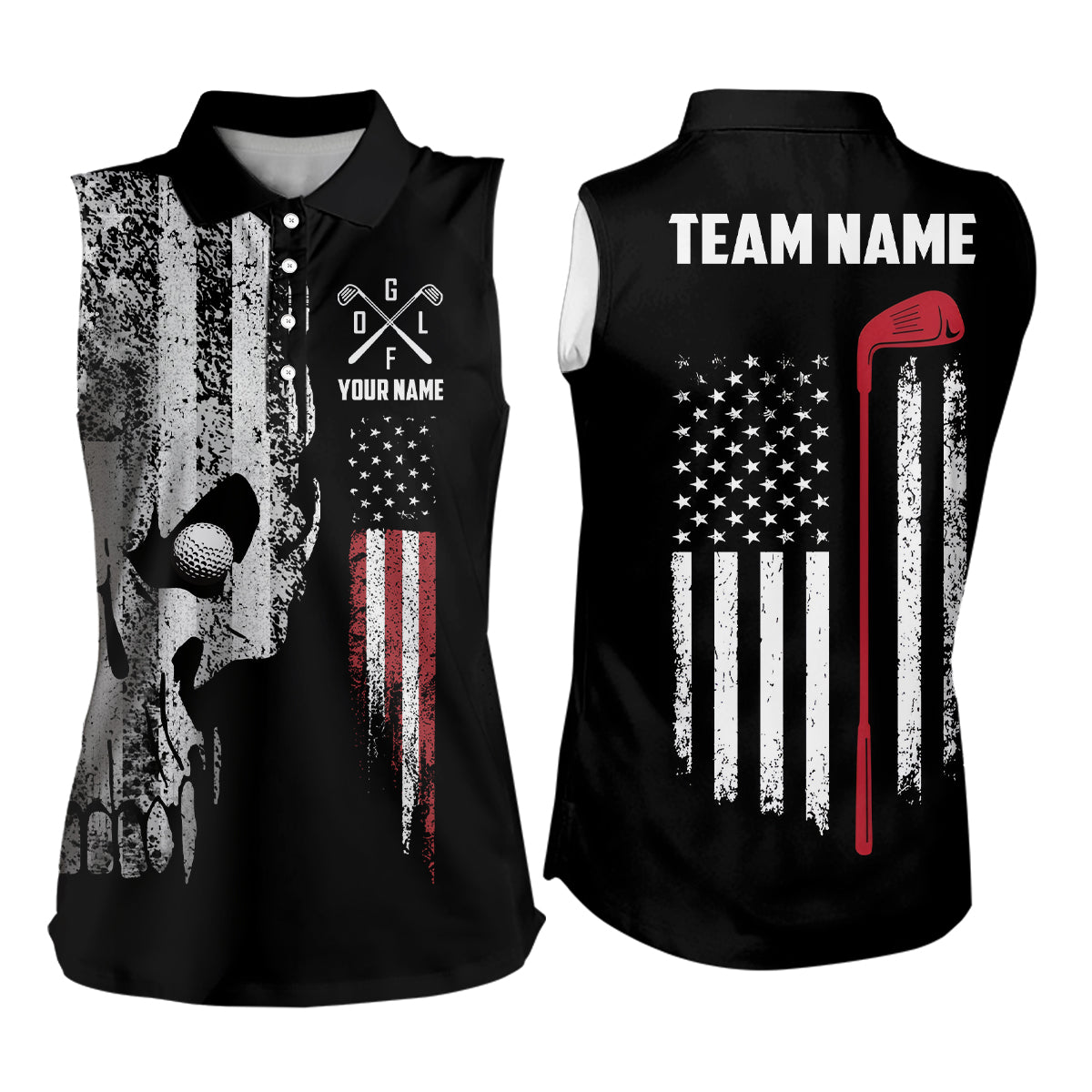 American Flag Skull Womens Sleeveless Polo Shirt Custom Patriot Scary Golf Shirt For Women Golf Gifts LDT1405