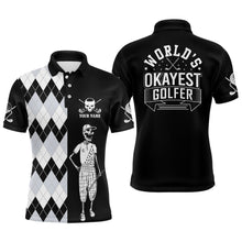 Load image into Gallery viewer, Skull Funny Golf Custom Name Polo Shirt Black & White Argyle Golf Shirts For Men, Golf Gifts LDT0209