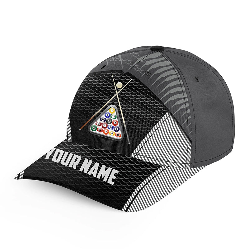 Personalized 8 Ball Pool Sport Black 3D Billiard Hats Cap, Custom Bill