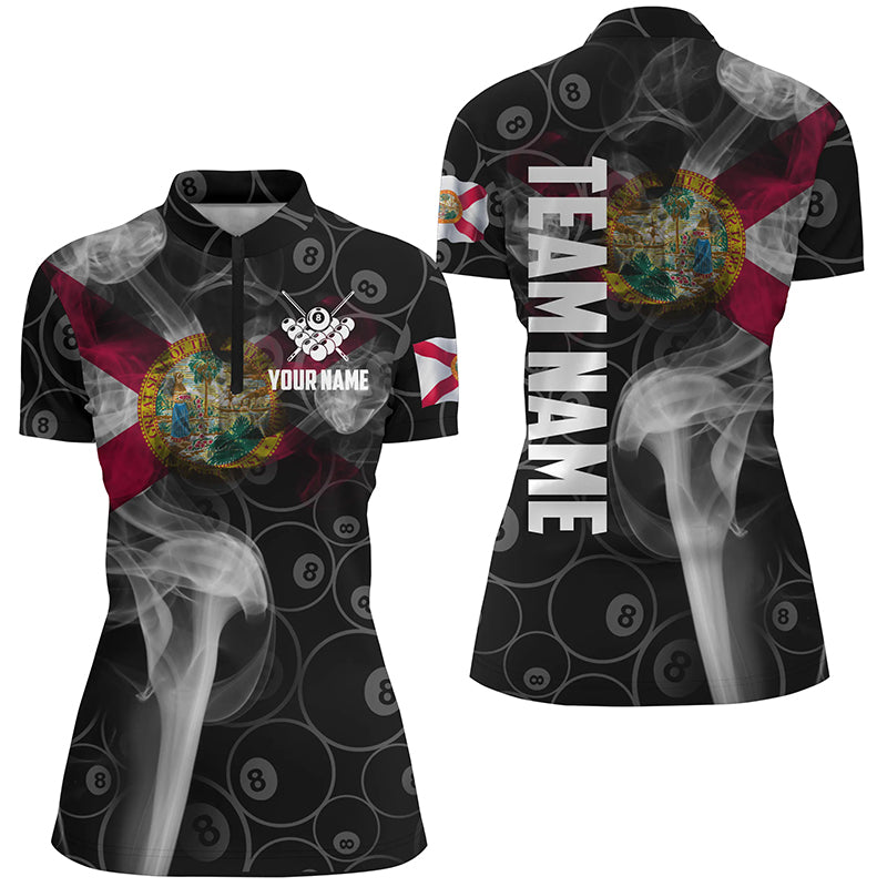 Personalized Vintage Smoke Florida Flag Billiard Quarter-Zip Shirts For Women, 8 Ball Team Jerseys VHM0615