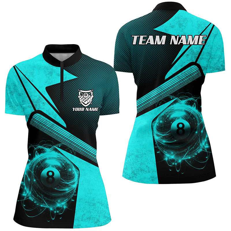 Personalized Sport Blue 8 Ball Billiard 3D Quarter-Zip Shirts For Women, 8 Ball Pool Team Jerseys VHM1042