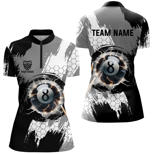 Personalized Black Grey Lightning 8 Ball Billiards 3D Shirts For Women 8 Ball Pool Team Jerseys VHM1175