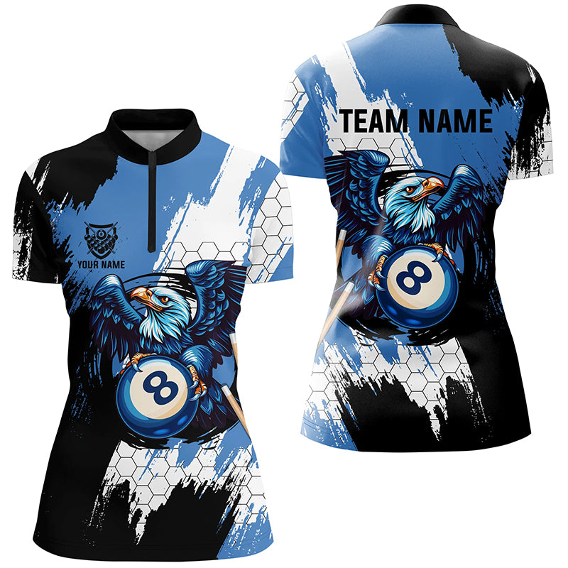 Personalized Black Blue Eagle 8 Ball Billiard 3D Shirts For Women Custom 8 Ball Pool Team Jersey VHM1178