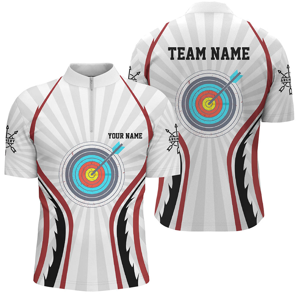 Personalized Retro Red Targets Archery Quarter-Zip Shirts For Men, Arrows Archery Team Jerseys VHM0562