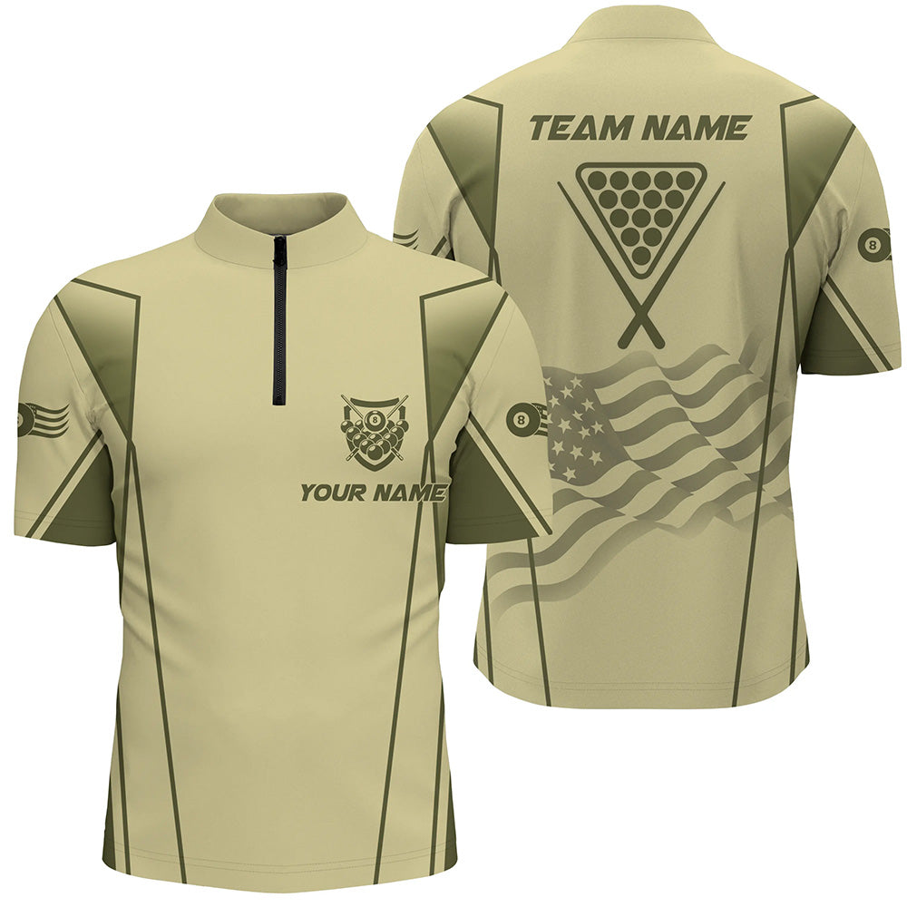 Personalized US Flag 8 Ball Pool 3D Quarter-Zip Shirts For Men, Green Billiard Balls Team Jerseys VHM1050