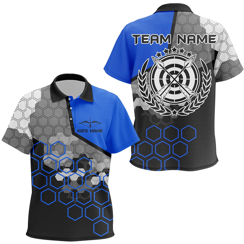 Personalized Blue Black 3D Target Archery Polo Shirts For Kids Custom Bow And Arrow Archery Jerseys VHM0568