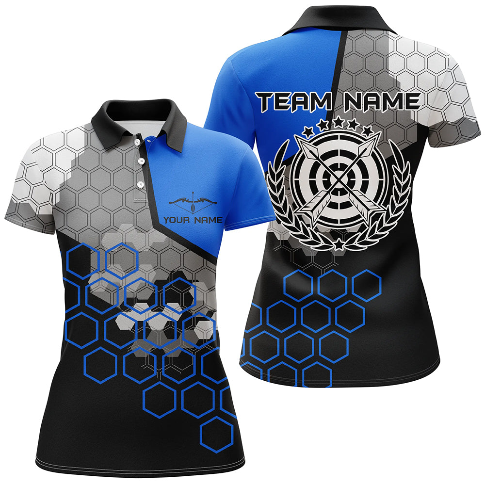 Personalized Blue Black 3D Target Archery Polo Shirts For Women Custom Bow And Arrow Archery Jerseys VHM0568