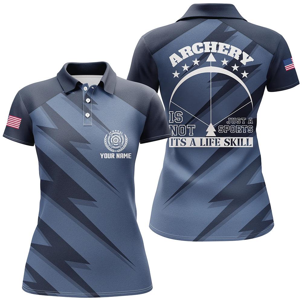 Personalized Its A Life Skill Archery Polo Shirts For Women, Custom Blue US Flag Archery Shirts VHM0767