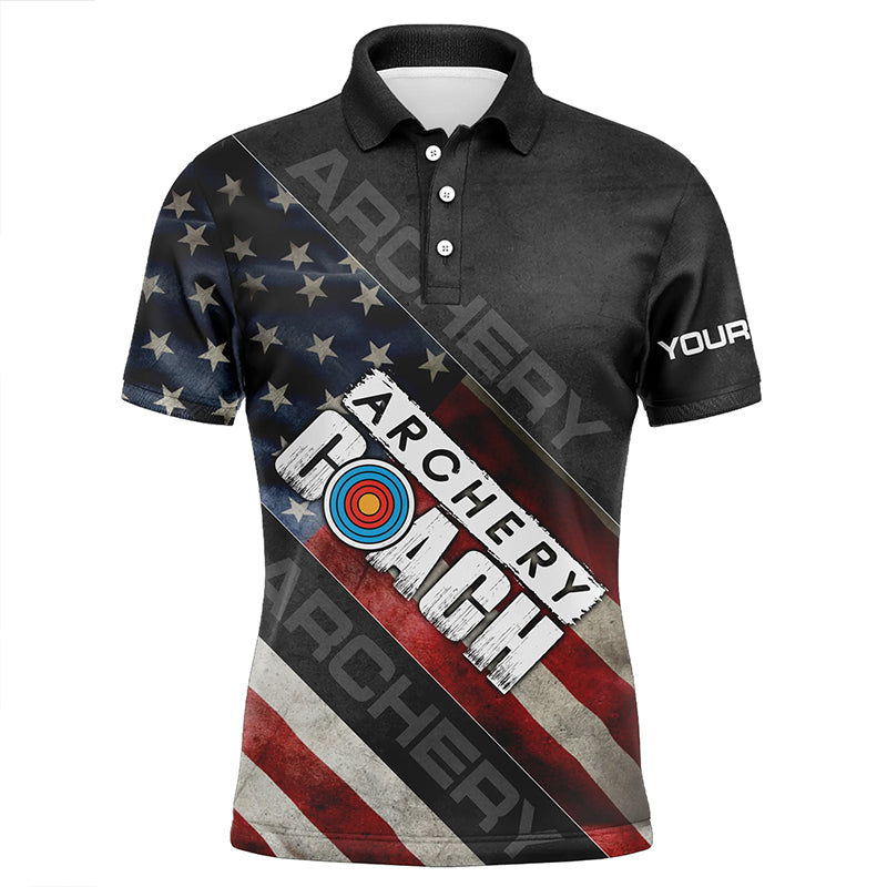 Personalized Retro American Flag Archery Coach Polo Shirts For Men, Custom 3D Target Archery Shirts VHM0822