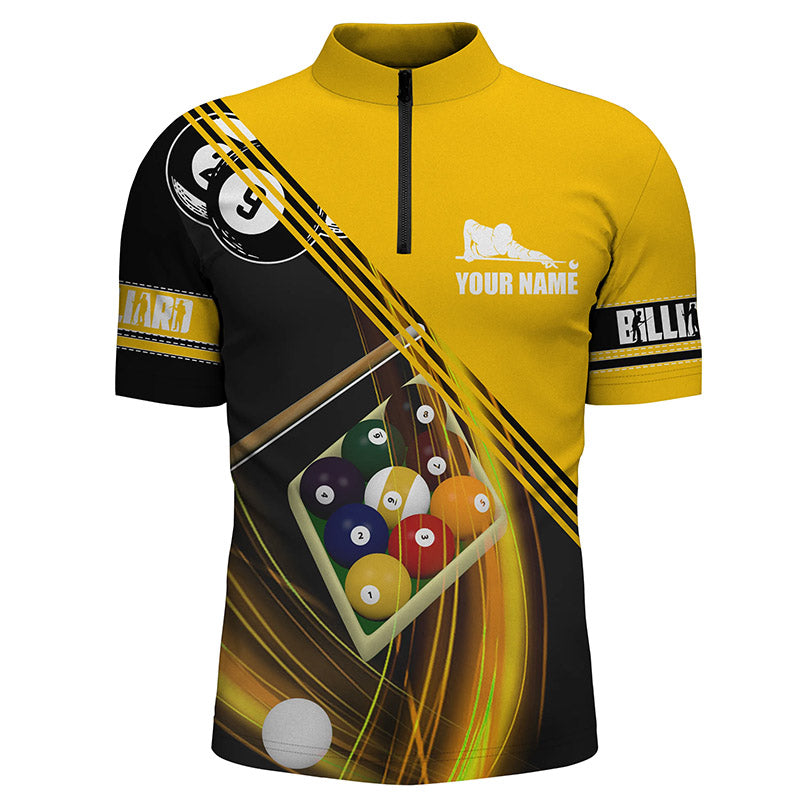 Personalized 9 Ball Pool Players Billiards Yellow Quarter-Zip Shirts For Men, Billiard Balls Shirts VHM0513
