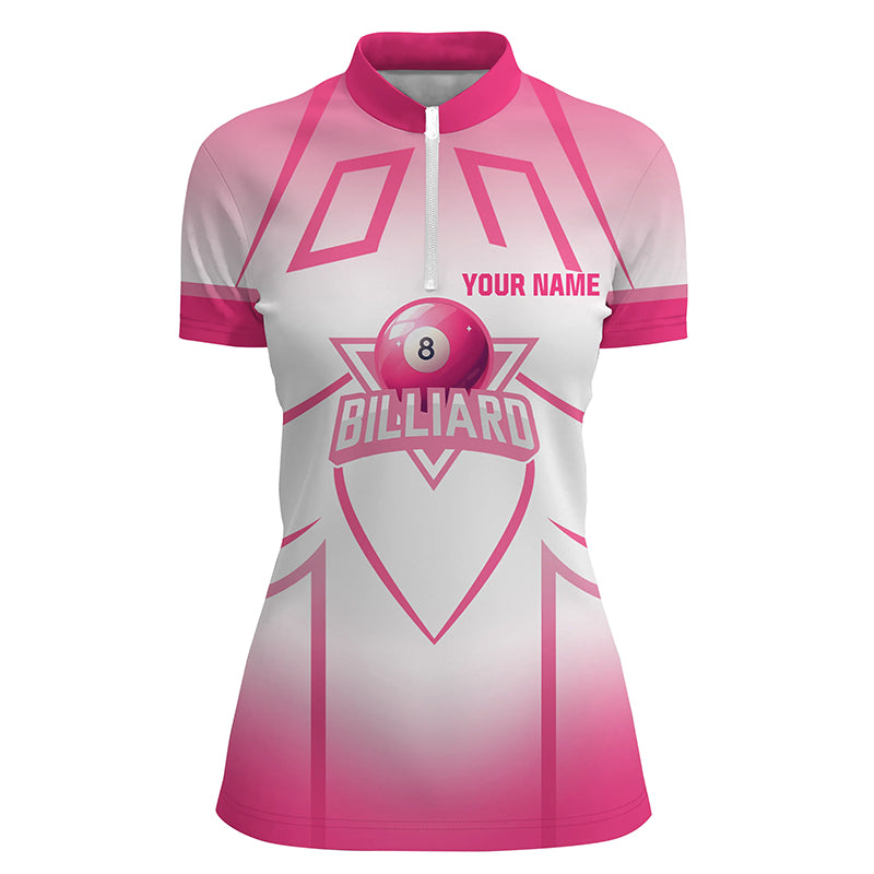 Personalized Pink 8 Ball Billiard Heart 3D Quarter-Zip Shirts For Women, Billiards Valentine Gifts VHM0964