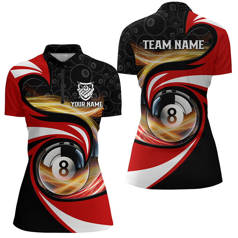 Personalized Style Red 8 Ball Billiard 3D Quarter-Zip Shirts For Women, 8 Ball Pool Team Jerseys VHM1063