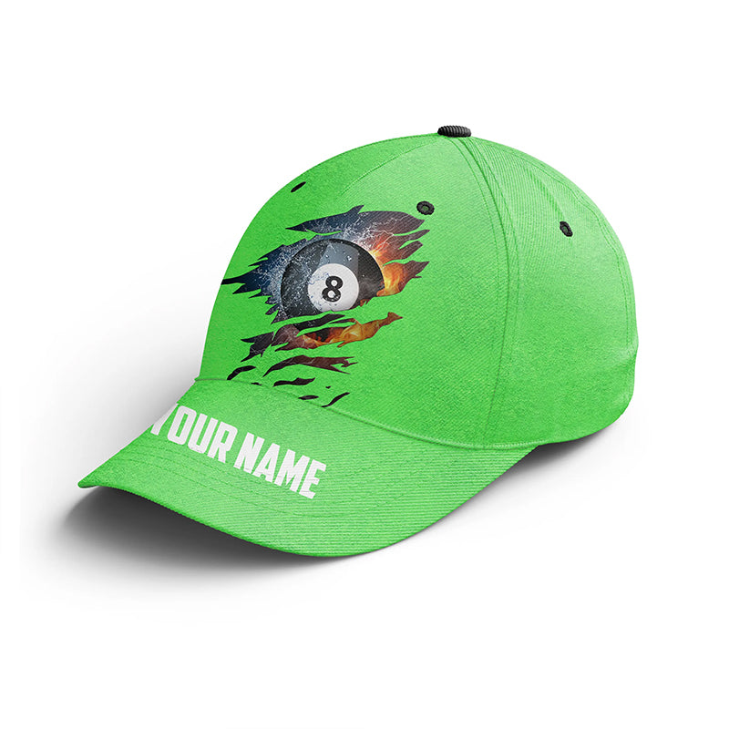 Personalized 8 Ball Water And Fire Billiard Hats For Men And Women, Custom Green Billiards Hat VHM0363