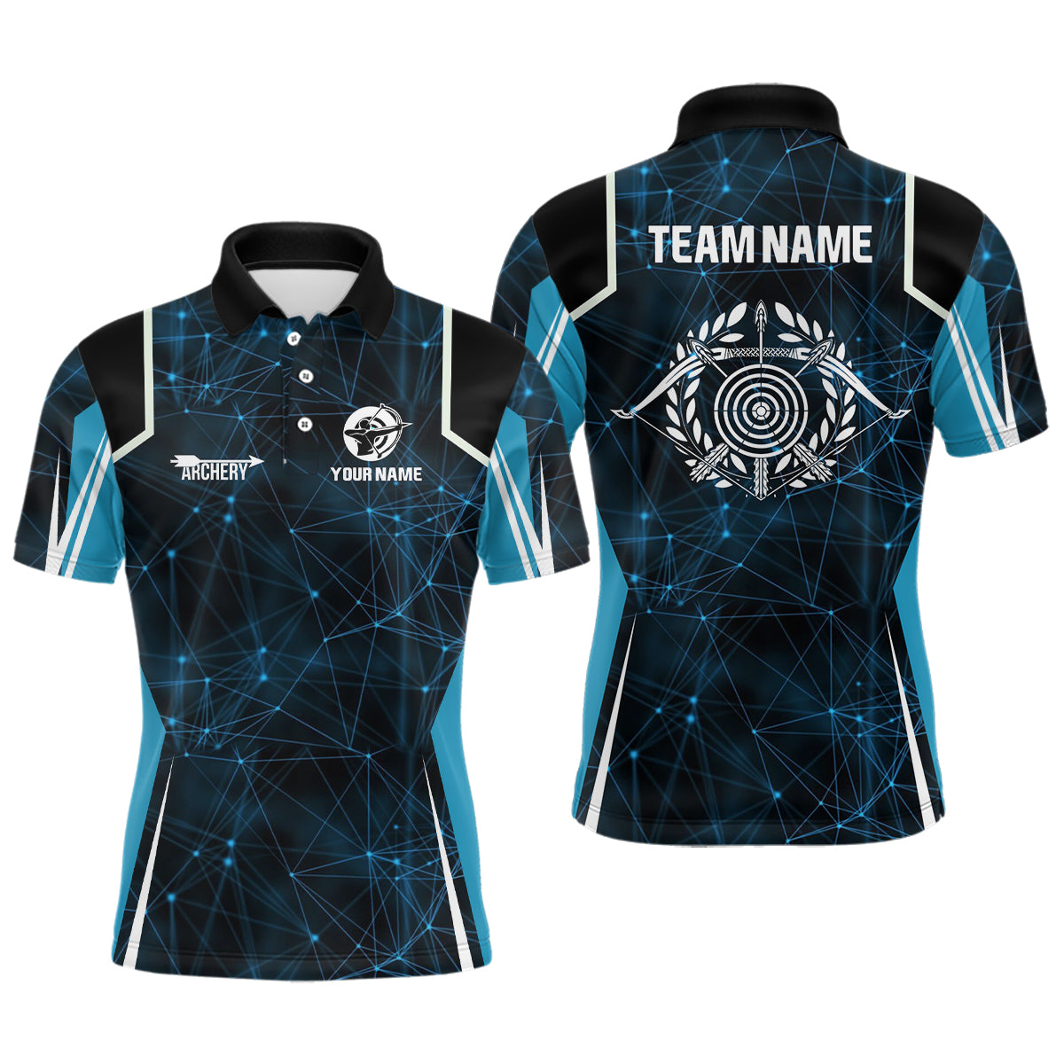 Personalized Blue 3D Target Archery Polo Shirts For Men, Custom Bow And Arrow Archery Shirts VHM0790