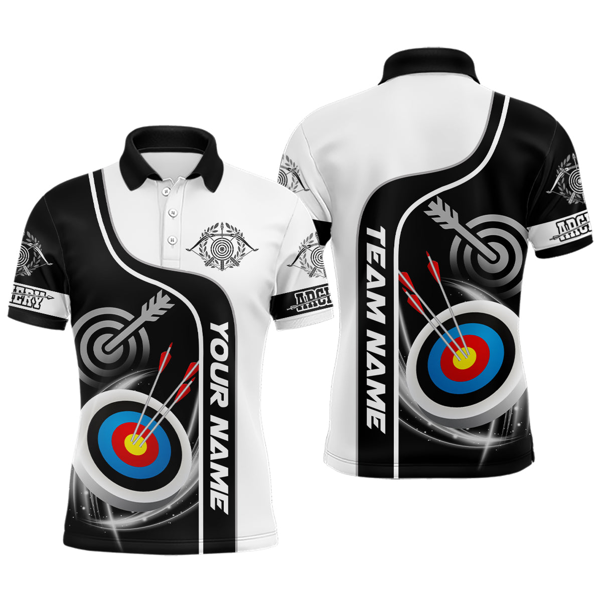 Personalized Archery Targets Black White Archery Polo Shirts For Men Custom Bow Archery Jerseys VHM0560