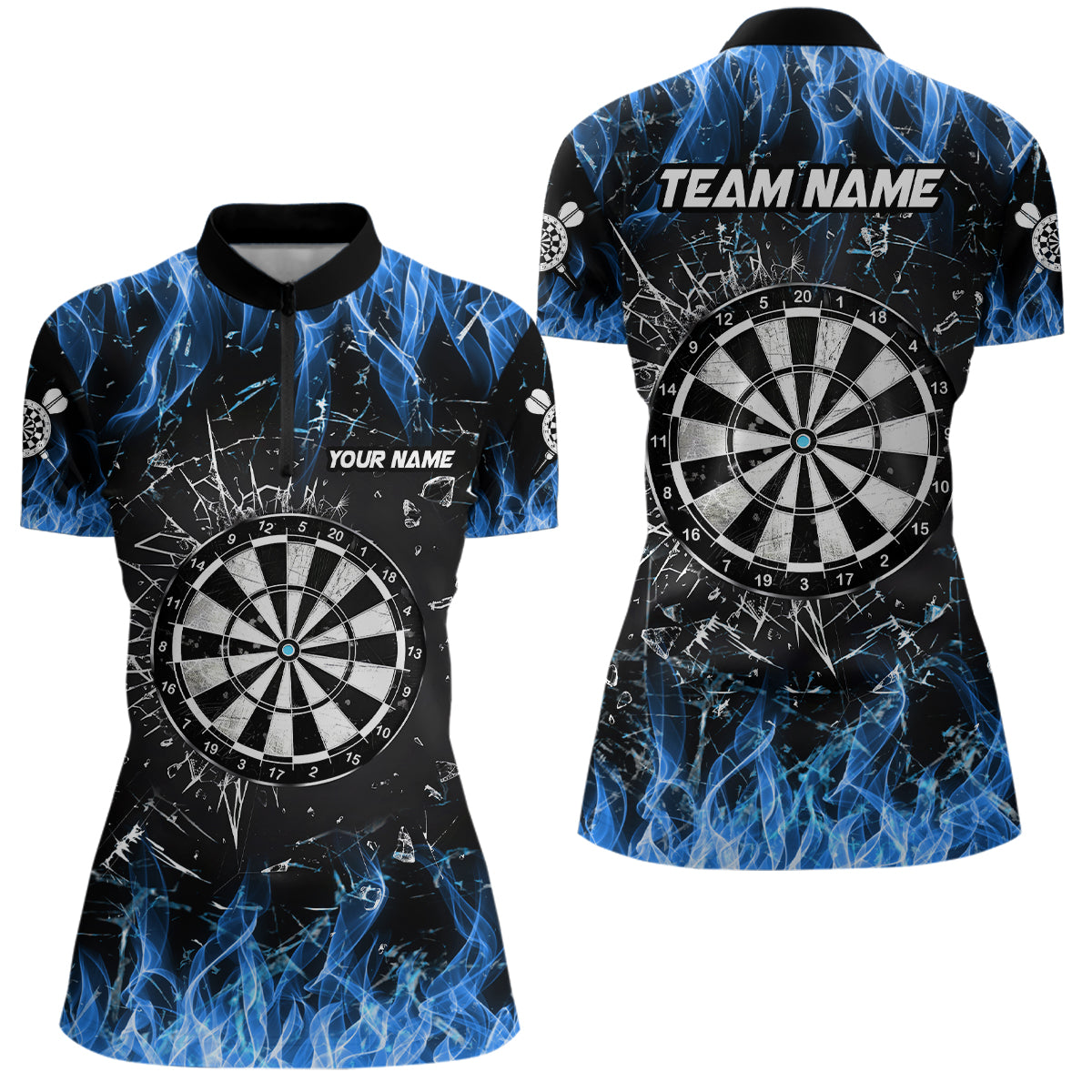 Personalized Blue Fire Glass Break Dart Shirts Custom Dart Jerseys For Women Dart Team Shirts VHM1193