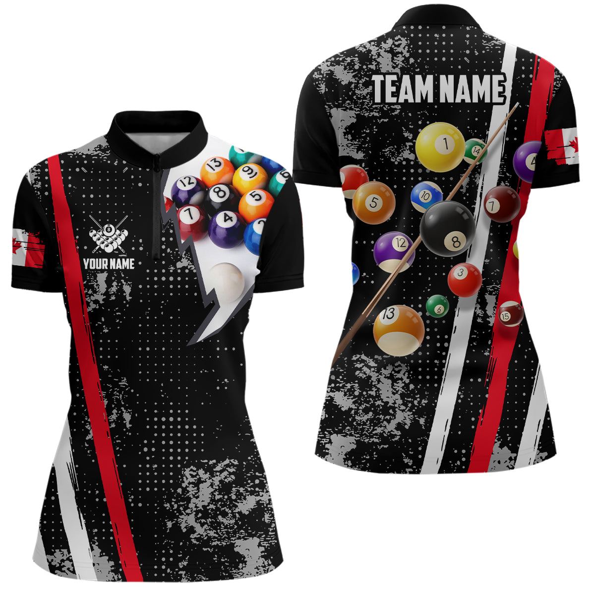 Personalized Pool Player Billiards 8 Ball Quarter-Zip Shirts For Women, Canadian Flag Billiard Shirts VHM0756