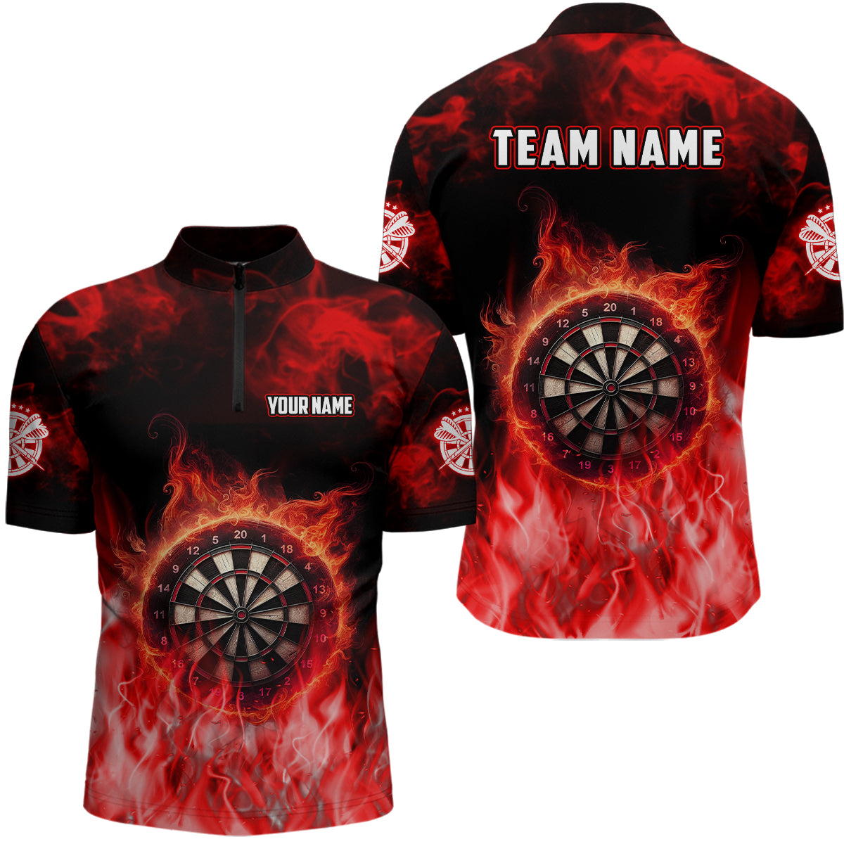 Personalized Flame Red Dart Quarter-Zip Shirts For Men, Dart Team Jerseys Custom Mens Dart Shirts VHM1084
