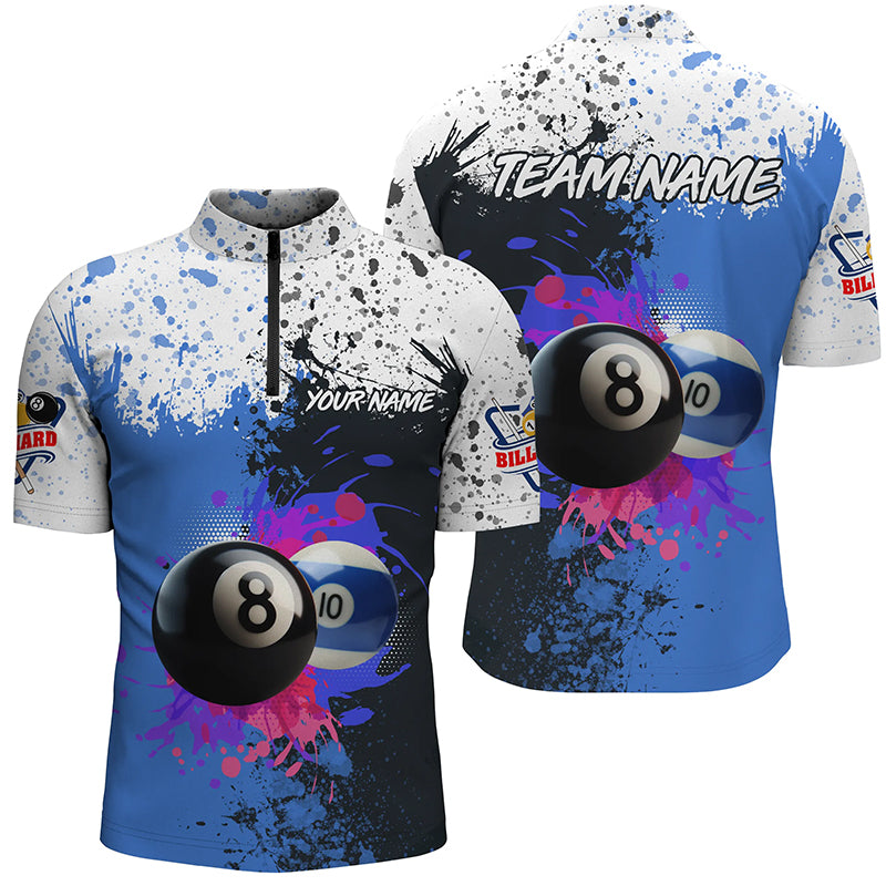 Billiard 8 Ball & 10 Ball Grunge Style Custom Men Quarter-Zip Shirt, Billiard Attire Jerseys TDM1396