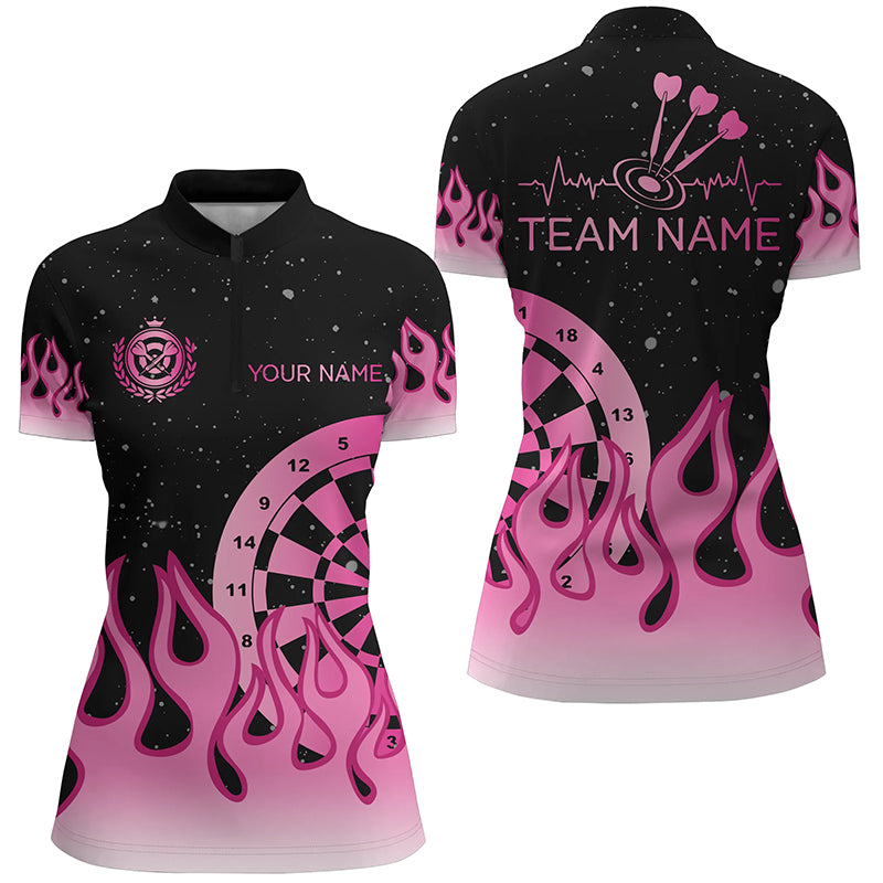Pink Dartboard Fire Flame Women Darts Quarter-Zip Shirt Custom Mother's Day Dart Shirt Gift TDM1400