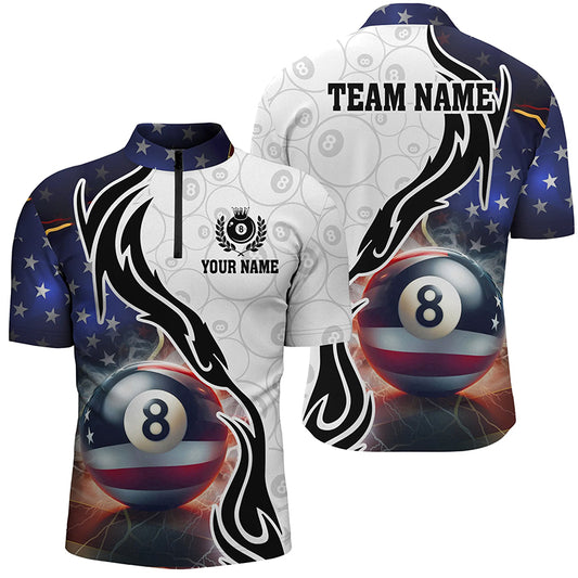 3D 8 Ball Pool Lightning US Flag Personalized Billiard Shirts For Men, Patriotic Shirts For Pooler TDM1568