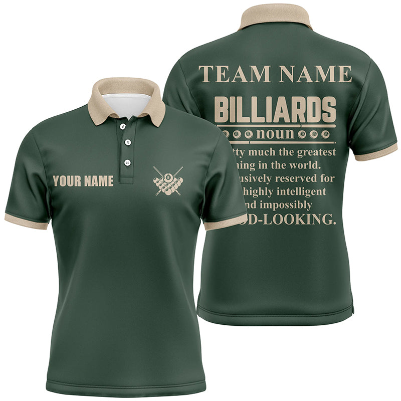 Personalized Dark Green Funny Billiard Men Polo Shirts Custom Team Name Billiard Jerseys TDM0306