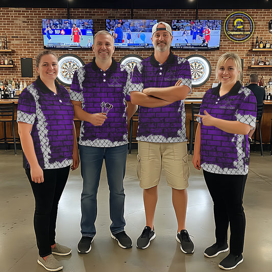 Purple Brick-Wall Fierce Bulldog Men Darts Quarter- Zip Team Shirt Personalized Name For Players NYN2115