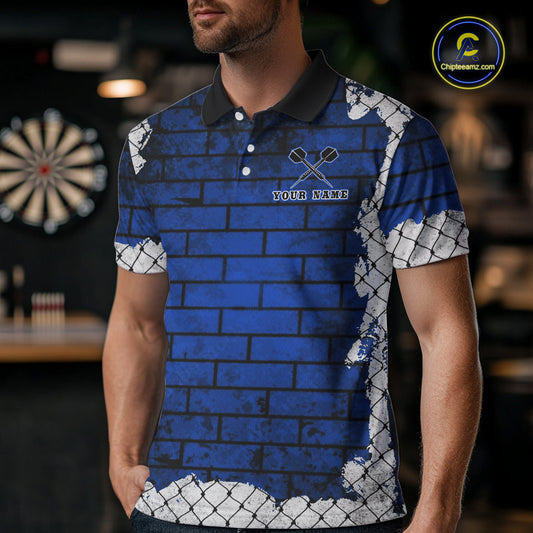 Blue Brick-Wall Fierce Bulldog Men Darts Polo Team Shirt Personalized Name For Players NYN2116
