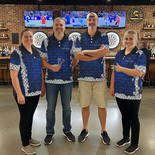 Blue Brick-Wall Fierce Bulldog Men Darts Quarter- Zip Team Shirt Personalized Name For Players NYN2116
