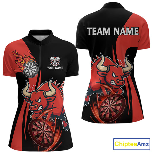 Black And Red Custom Bull Darts Shirt For Women, Personalized Darts Jersey Team Polo & 1/4 Zip TDM5389