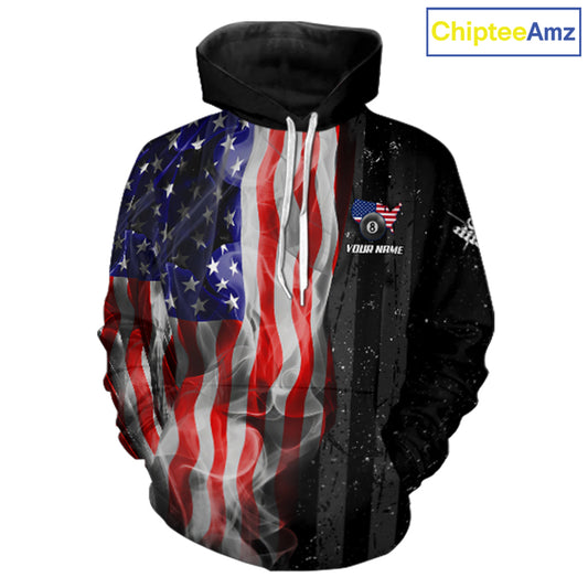Personalized American Flag Smoke Billiard Hoodie Custom Patriotic 8 Ball Hoodie Pool Team Jersey TDM5679