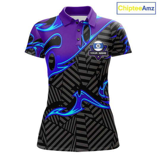 Personalized Blue Purple 10 Ball Pool Billiard Shirts For Women Custom 10 Ball Billiard Team Jersey TDM7808