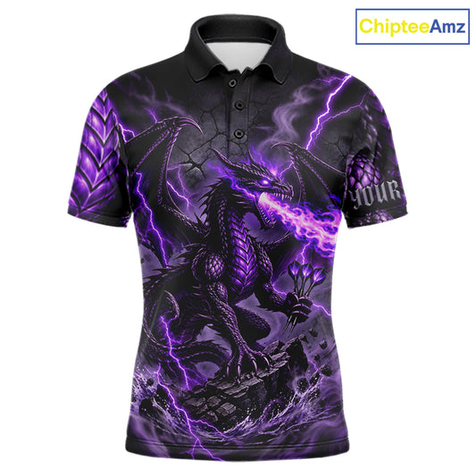Purple Lightning Thunder Custom Dragon Darts Shirts For Men, Darts League Jersey Polo & 1/4 Zip TDM7816