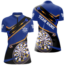 Load image into Gallery viewer, Personalized Blue Darts Tournament Polo & 1/4 Zip Shirts For Women Custom 3D Darts Board Team Jerseys TDM2951