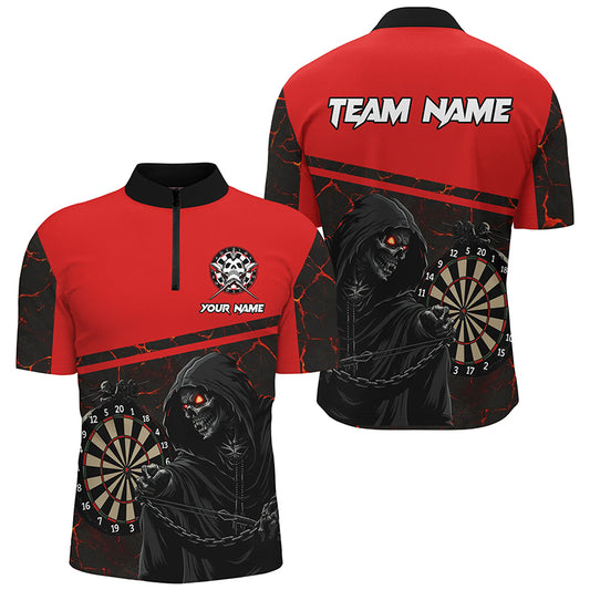 Personalized Grim Reaper Custom Red Darts Polo & Quarter-Zip Shirts For Men, Darts Jerseys TDM1983