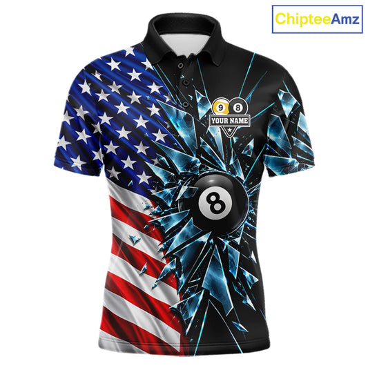 American Flag Break Glass 8 Ball & 9 Ball Billiard Shirt For Men Custom Patriotic Pool Team Jersey TDM7820