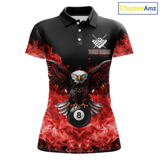 Red Flame Smoke American Flag Eagle Skull Billiard Shirt For Women Custom 8 Ball Pool Team Jersey TDM7821