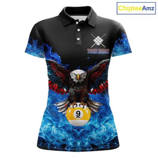 Blue Flame Smoke American Flag Eagle Skull Billiard Shirt For Women Custom 9 Ball Pool Team Jersey TDM7823