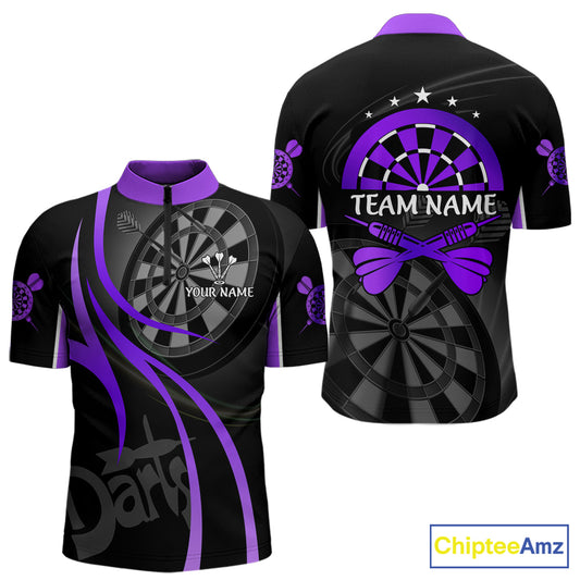 Black And Purple Darts Jersey For Men Custom Team Polo & Quarter Zip Darts Shirt Uniform TDM5412