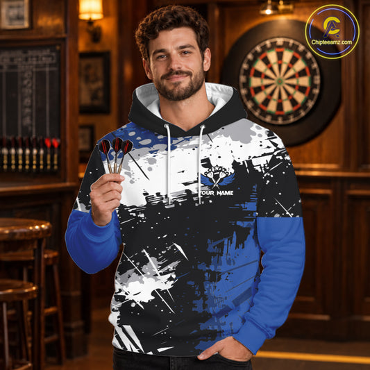 Custom Blue Grunge Darts Hoodie For Men And Women Custom Darts Jersey, Darts League Team Shirts TDM3538