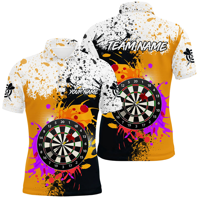 Personalized Black Yellow 3D Dart Board Grunge Style Men Polo Shirts Custom Dart Attire Jerseys TDM1209