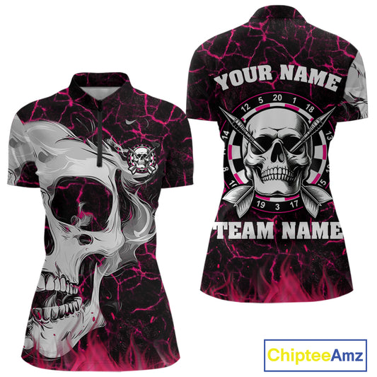 Personalized Pink 3D Fire Crack Skull Dart Shirts Custom Scary Dart Shirts For Women Dart Jersey TDM4762