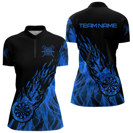 Black And Blue Dartboard Fire Flame Darts Polo & Quarter Zip Custom Dart Shirt For Women Dart Jersey TDM3706