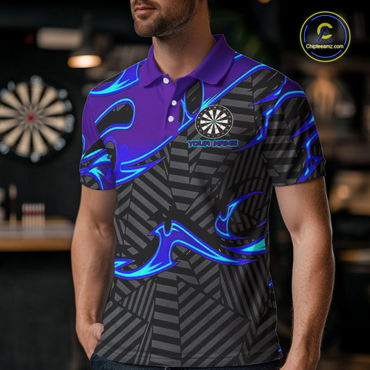 Custom Black Purple Tribal Flame Darts Polo Shirt For Men, Personalized Darts Team Jerseys TDM1429