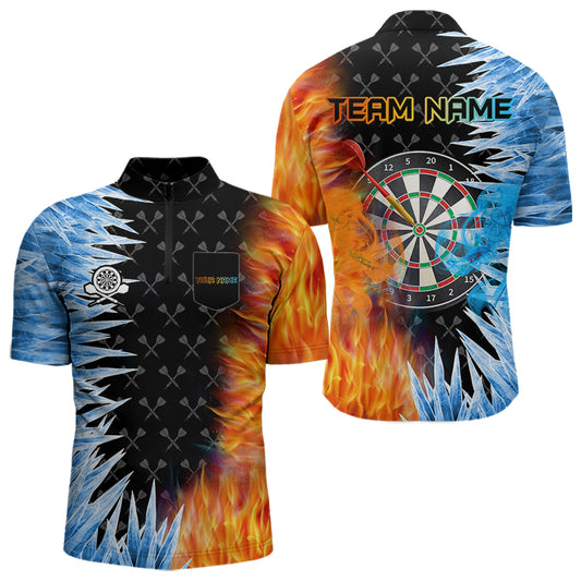 Personalized Ice and Fire Quarter Zip Darts Shirt with Chest Pocket for Men Created for Competitive Dart League Teams with Performance Fabric and Tournament Ready Team Design
